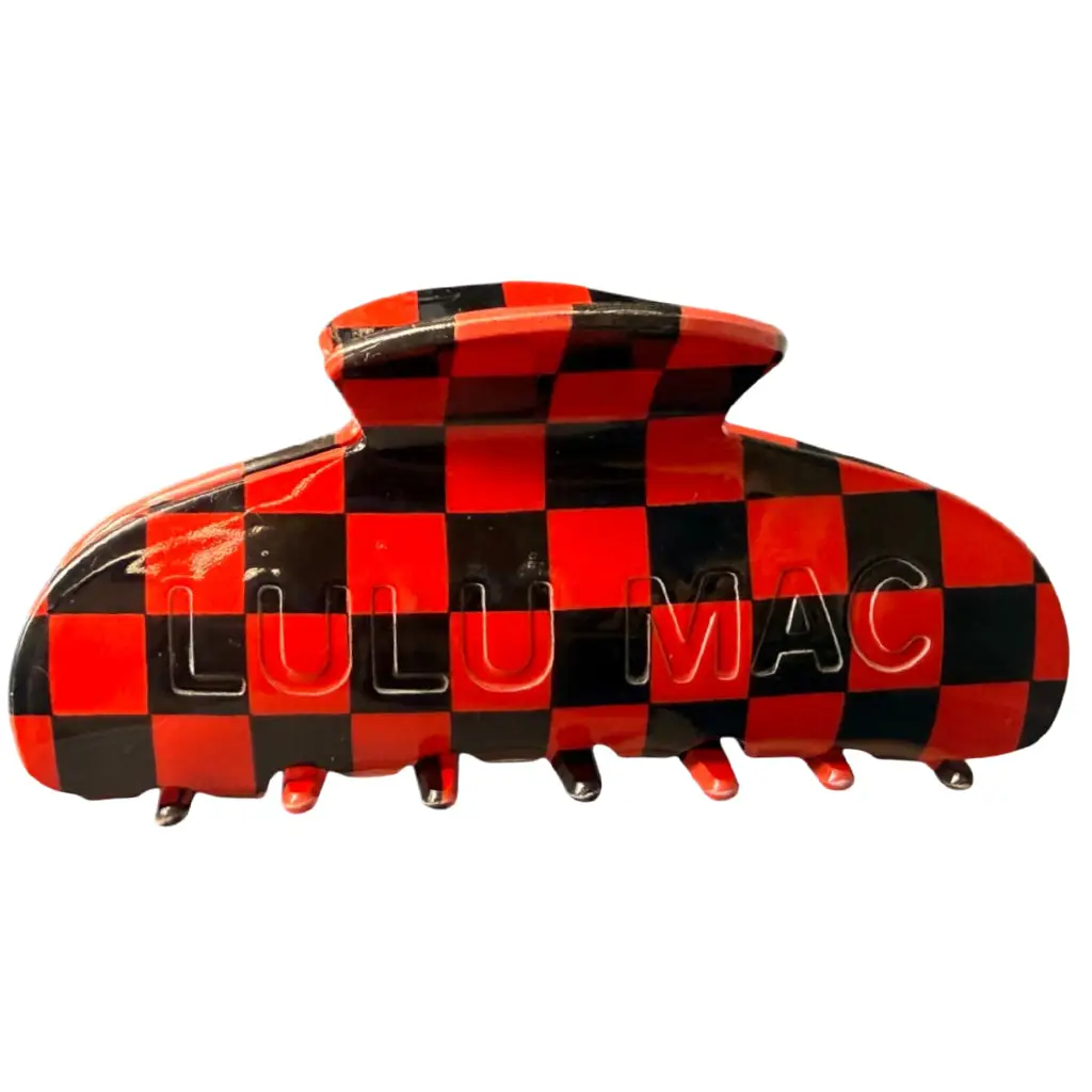 Red and Black Checker hair clip by lulu mac.