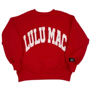 Lulu Mac Puff Sweatshirt Red White with collegiate lettering