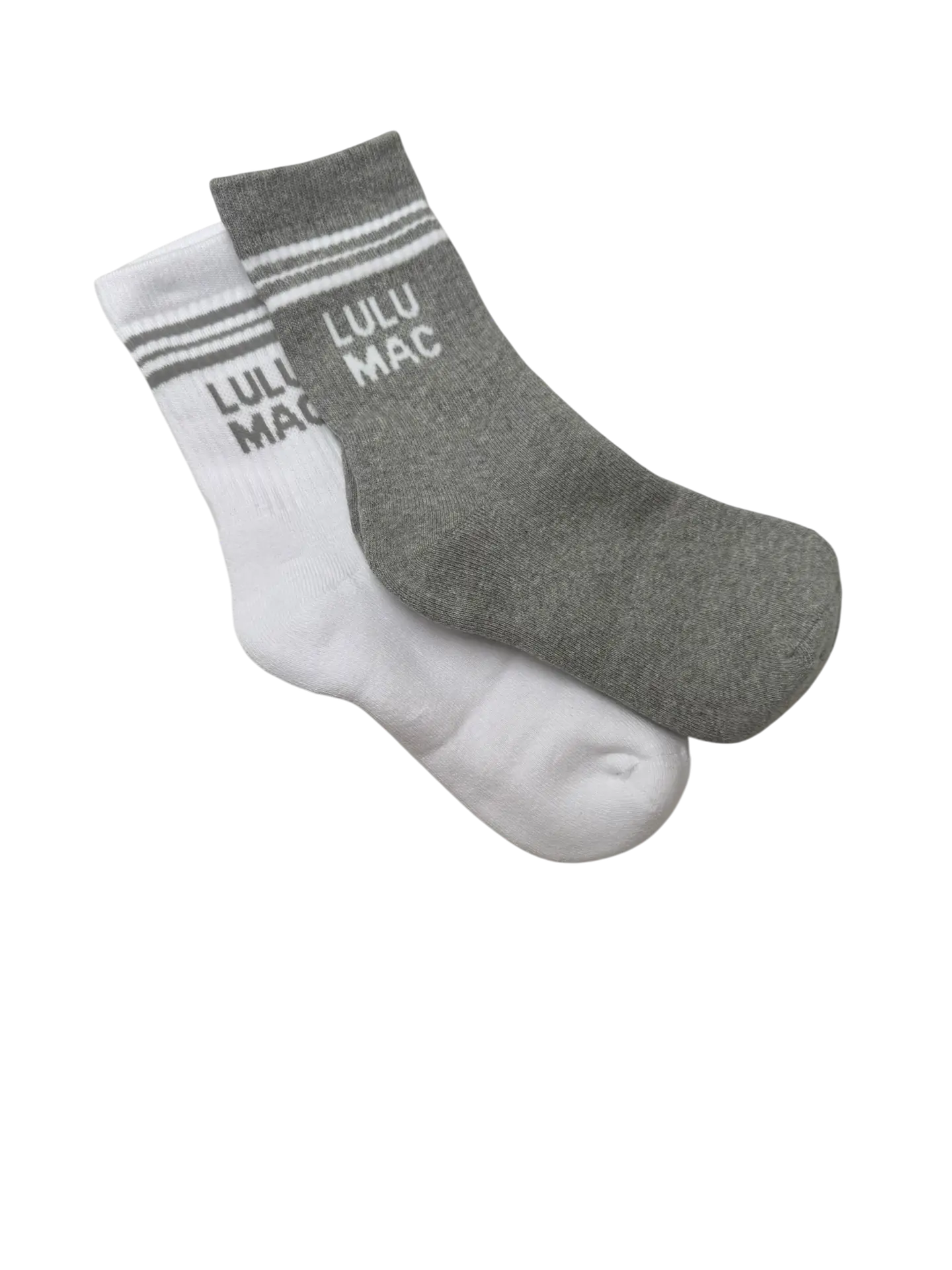 unboxed 2 pairs of socks by lulu mac in grey and white